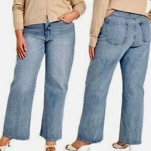 Old Navy Sky Hi Straight Jeans Light Wash Distressed Raw Hem Women's Size 16